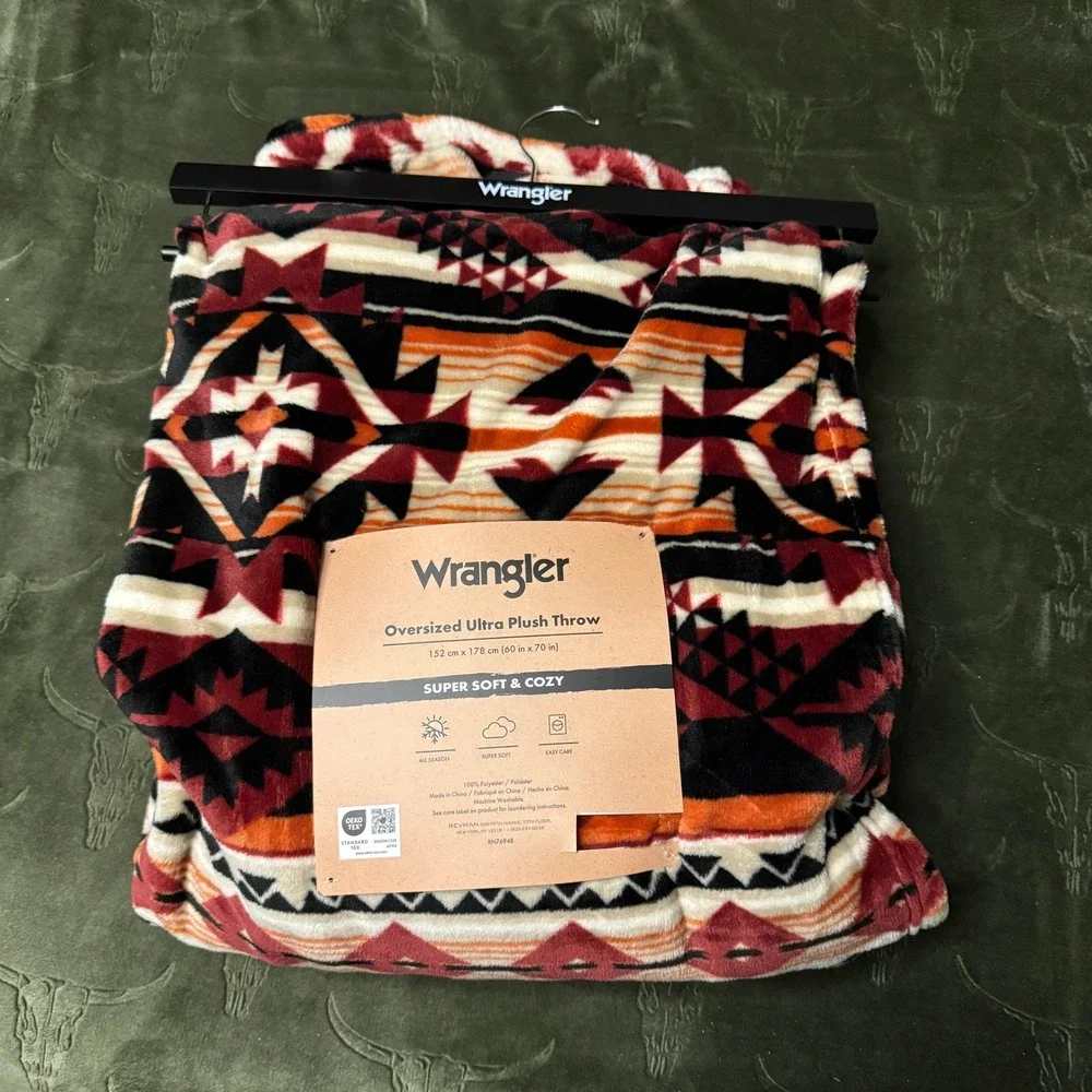 Wrangler Ultra Plush Throw Unisex 60x70 Multi New Southwestern Geometric Blanket